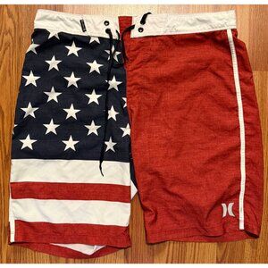 Hurley Phantom Patriot Board Shorts Mens 31 8" Swim Trunks USA Flag